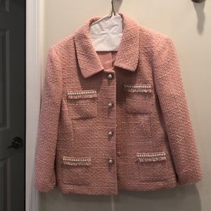 Tahari jacket pink with pearl and rhinestone trim